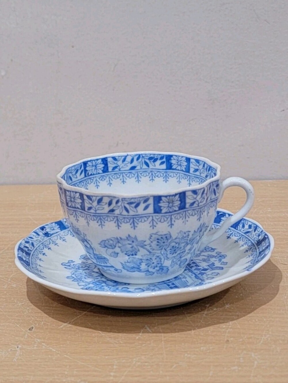 Vintage Arabia Finland Blue White Tea Cup & Saucer Ceramic Set